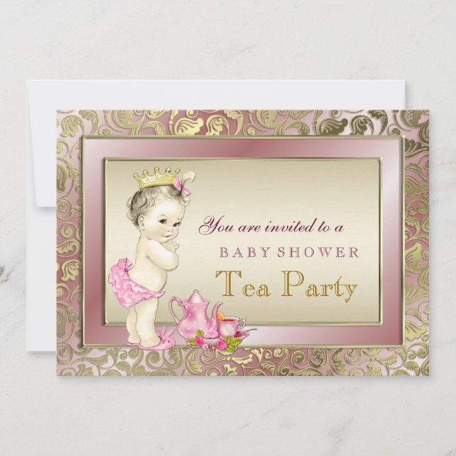 Invitation Baby shower élégant de Tea Party rose (Devant)