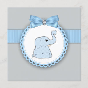 Invitation Baby-Shower Élégant Éléphant Bleu