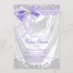 Invitation Baby Shower Élégant Fille Diamant Perle Violet