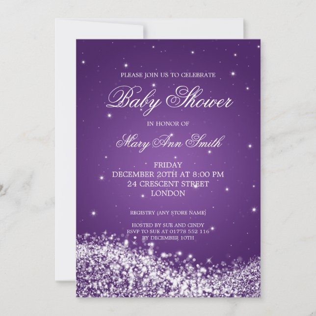 Invitation Baby shower Élégant Flamant Vague pourpre (Devant)
