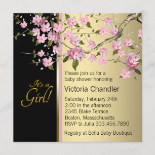 Invitation Baby Shower Élégant Fleur de Cerisier Rose