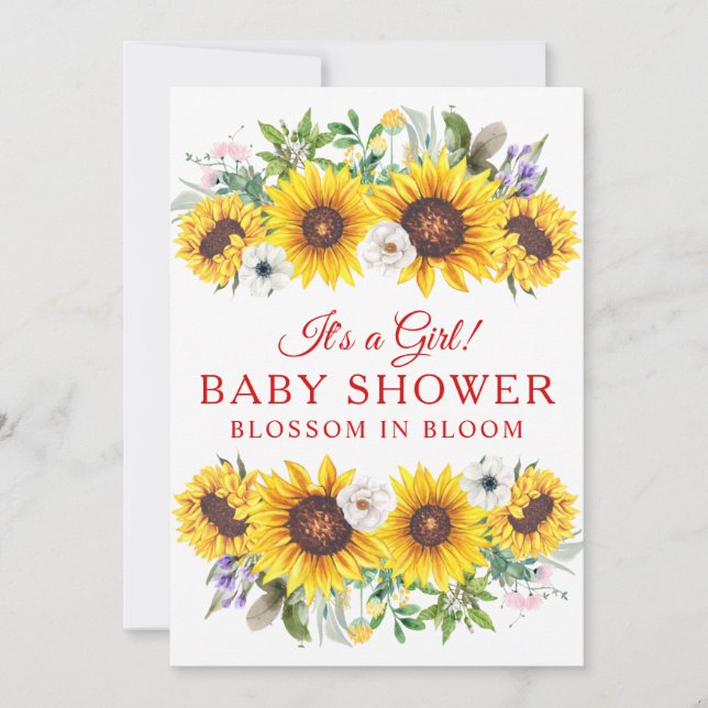 Invitation Baby shower élégant Fleur de tournesol jaune (Devant)