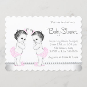 Invitation Baby Shower Élégant pour des Jumelles Filles
