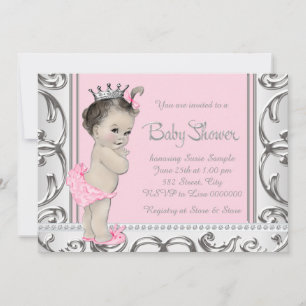 Invitation Baby-Shower élégant rose et argent