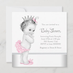 Invitation Baby-Shower élégant rose et argent