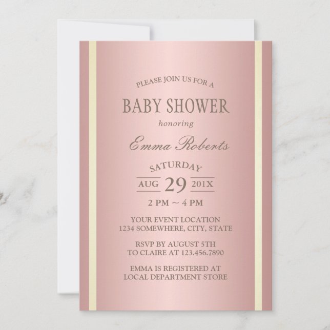 Invitation Baby shower Elegant Rose Gold Foil (Devant)