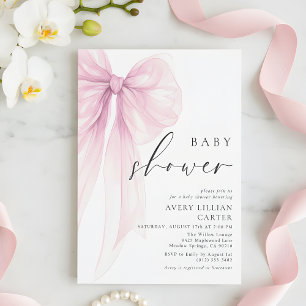 Invitation Baby Shower Élégant Ruban Aquarelle Rose
