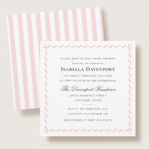 Invitation Baby shower élégant ruban écriture rayures rose