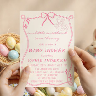 Invitation Baby Shower Élégant Ruban Rose Vintage