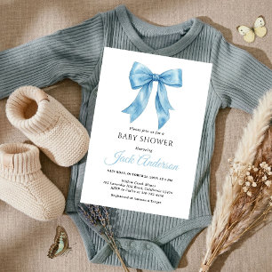 Invitation Baby-Shower Élégant Simple Chic Garçon au Nœud Ble