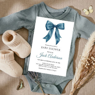Invitation Baby-Shower Élégant Simple Chic Garçon au Ruban Bl