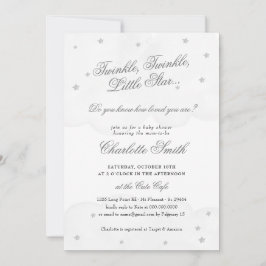 Invitation Baby shower élégant Twinkle Little Star Grey