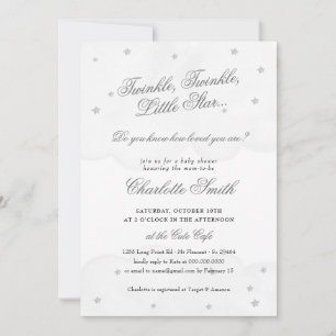 Invitation Baby shower élégant Twinkle Little Star Grey