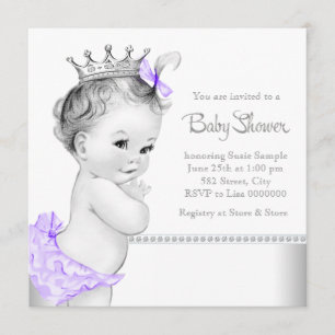 Invitation Baby-Shower élégant violet et argent