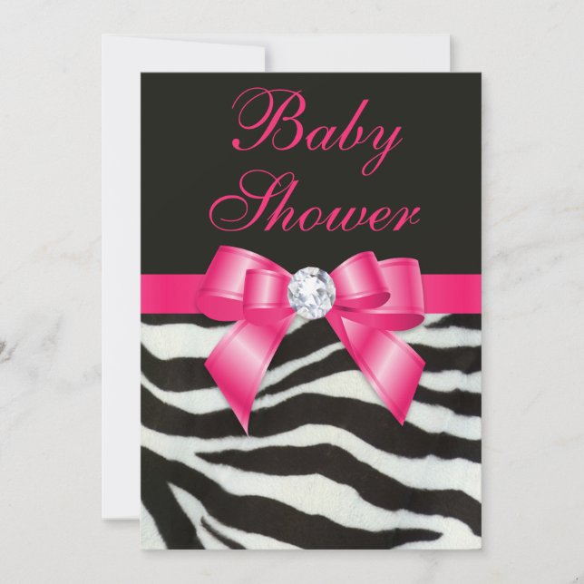 Invitation Baby shower élégant Zebra Stripes Hot Pink Bow (Devant)