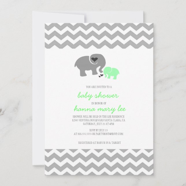 Invitation Baby shower éléphant (Devant)