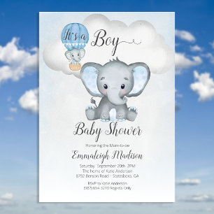 Invitation Baby shower éléphant à air chaud ballon garçon   B