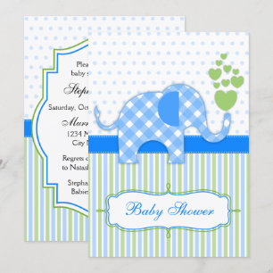 Invitation Baby Shower éléphant à carreaux bleus