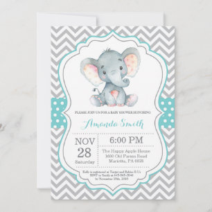 Invitation Baby shower éléphant Aqua et Grey