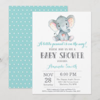 Invitation Baby shower éléphant Aqua et Grey