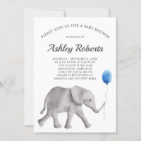 Invitation Baby shower Eléphant Bébé, Bleu & Gris