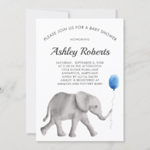 Invitation Baby shower Eléphant Bébé, Bleu & Gris