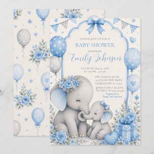 Invitation Baby-Shower Eléphant Bleu