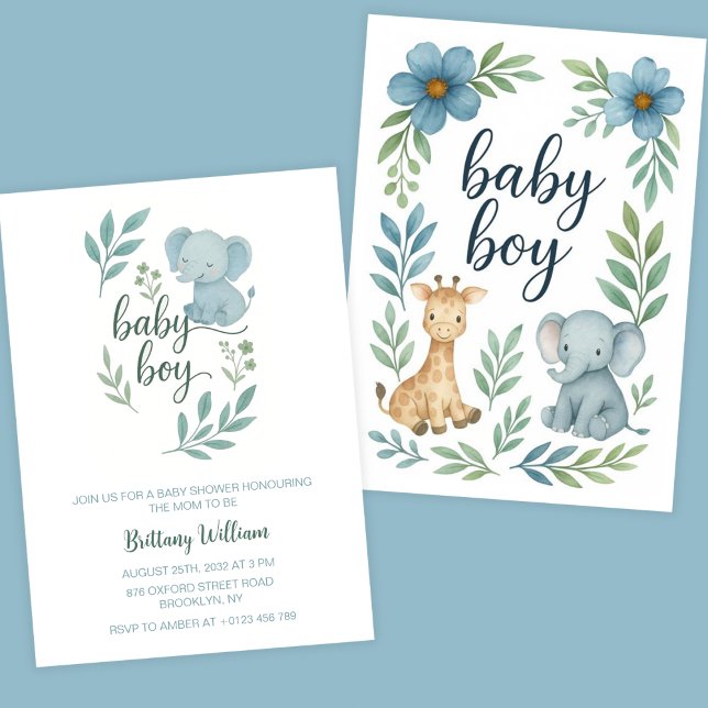 Invitation Baby shower éléphant Bleu bébé garçon (Créateur téléchargé)