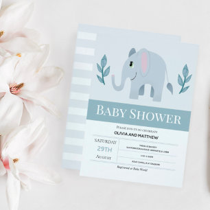 Invitation Baby shower Eléphant Bleu Cute