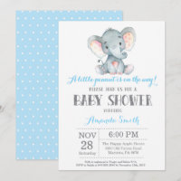 Invitation Baby shower éléphant bleu et gris
