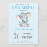 Invitation Baby shower éléphant bleu et gris