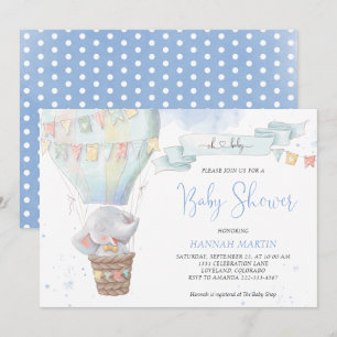 Invitation Baby shower Eléphant Bleu Garçon Cute