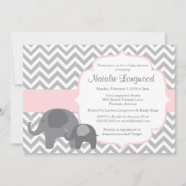 Invitation Baby shower éléphant, chevron avec rose