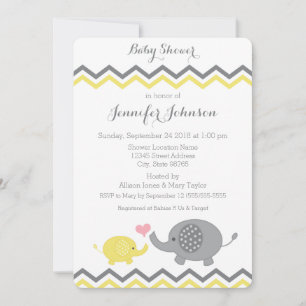 Invitation Baby shower éléphant   Chevron gris jau