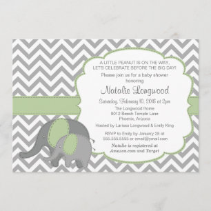 Invitation Baby shower éléphant Chevron vert menth