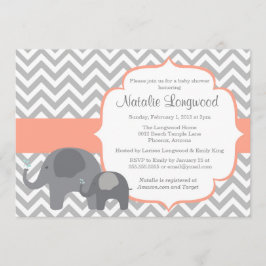 Invitation Baby shower éléphant, corail chevron