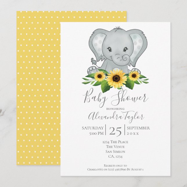 Invitation Baby shower Eléphant Cute Personnalisé (Devant / Derrière)
