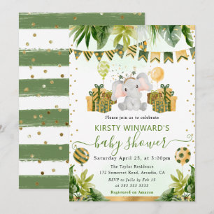 Invitation Baby-Shower Éléphant de la Jungle à l'aquarelle