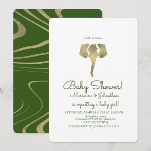 Invitation Baby shower éléphant Faux Gold Safari