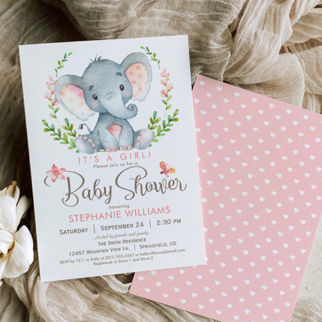 Invitation Baby shower éléphant, fille (Créateur téléchargé)