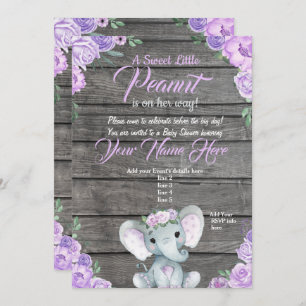Invitation Baby shower Eléphant fille violet rusti