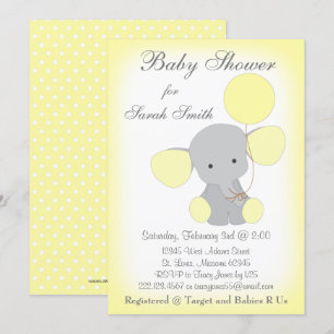 Invitation Baby shower éléphant gris jaune