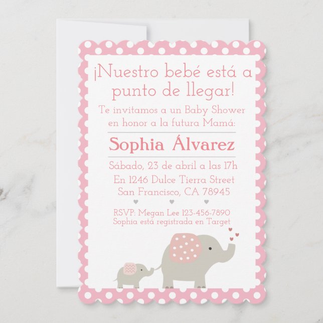 Invitation Baby shower Elephant/Invitación Elefantes (Devant)