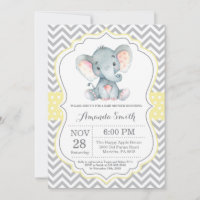 Invitation Baby shower éléphant Jaune et gris