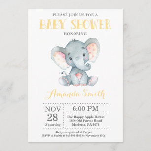 Invitation Baby shower éléphant Jaune et gris