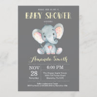 Invitation Baby shower éléphant Jaune et gris