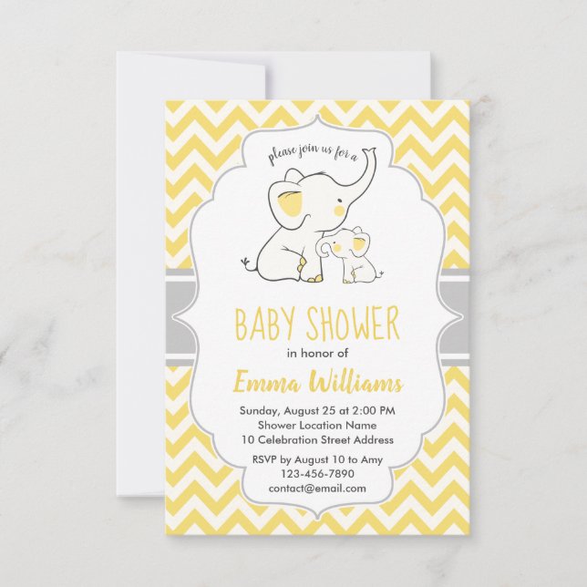 Invitation Baby shower Eléphant Jaune Moderne (Devant)