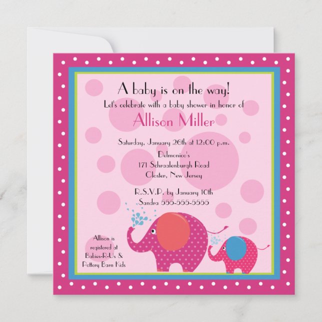 Invitation Baby shower éléphant lumineux et amusant (Devant)