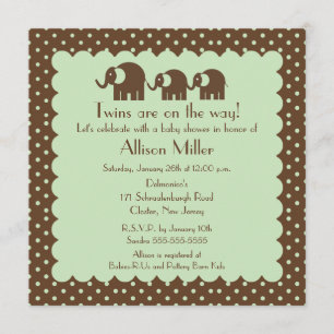 Invitation Baby shower éléphant Mama & Twins