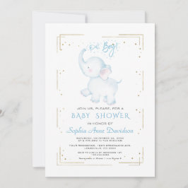 Invitation Baby Shower éléphant mignon paillettes dorées garç